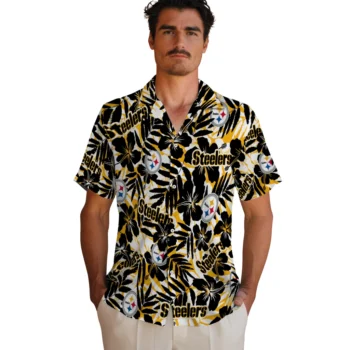 pittsburgh steelers hibiscus overlay hawaiian shirts fashion forward