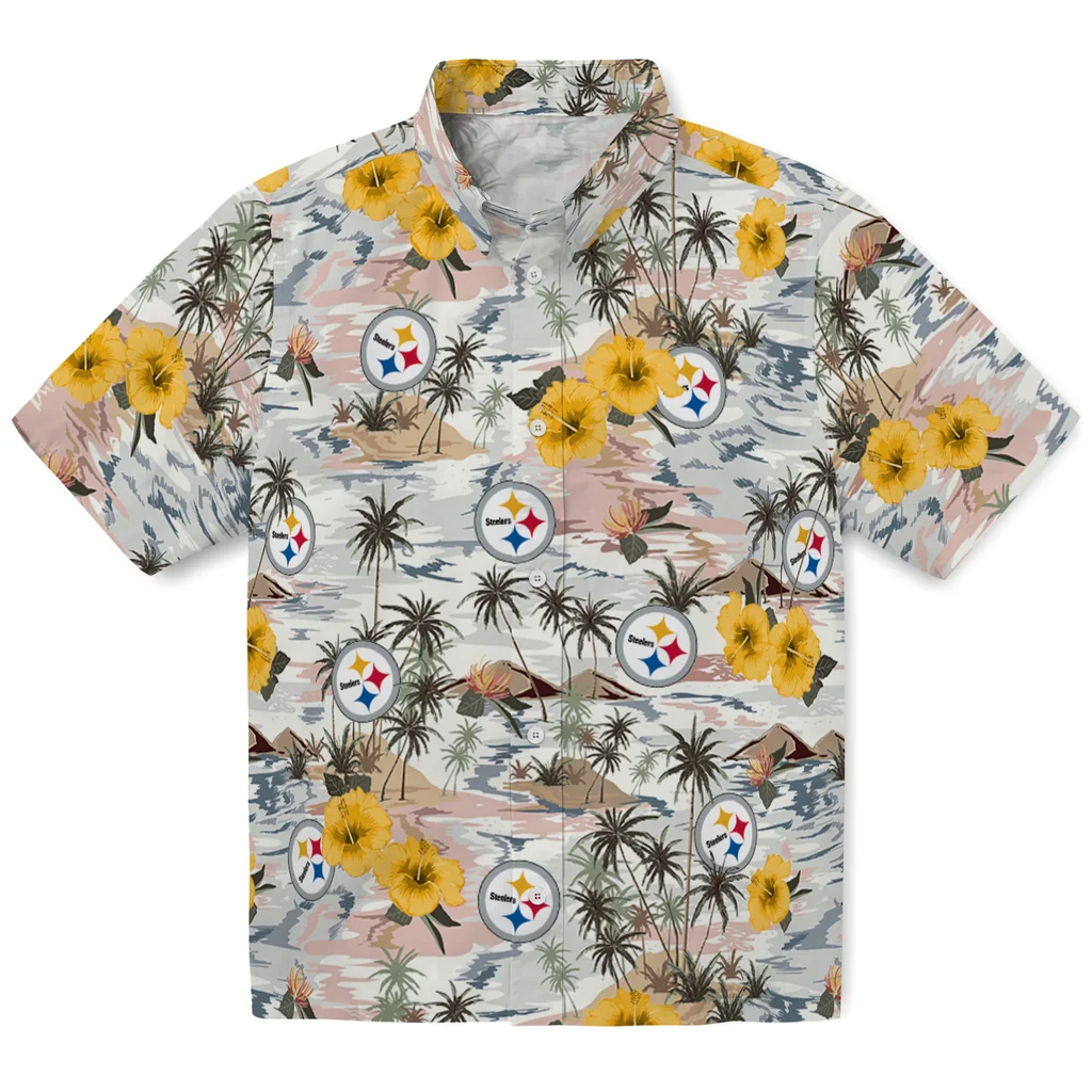 Pittsburgh Steelers Hawaiian Shirt - Hibiscus Seaside pittsburgh steelers hibiscus seaside white hawaiian shirts best selling