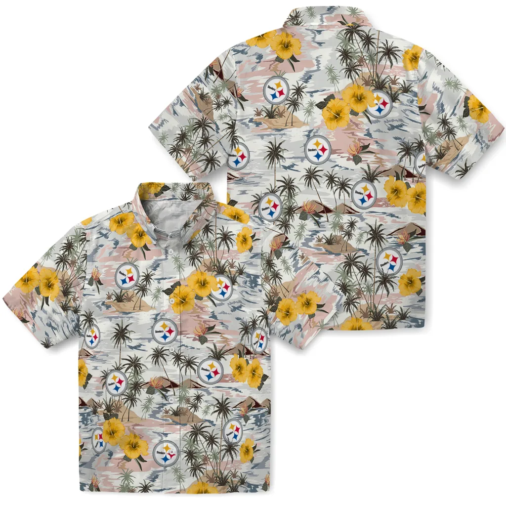 Pittsburgh Steelers Hawaiian Shirt - Hibiscus Seaside pittsburgh steelers hibiscus seaside white hawaiian shirts high quality