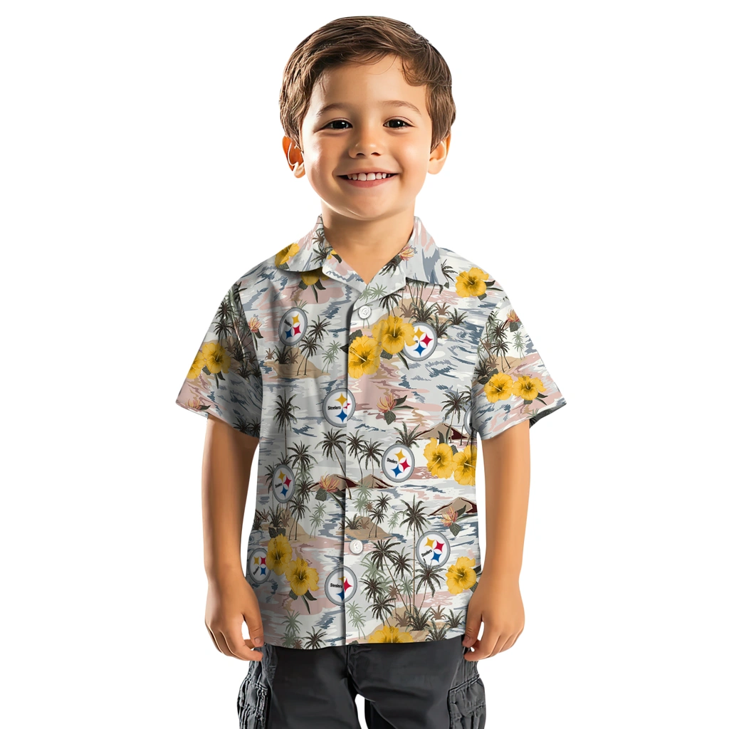 Pittsburgh Steelers Hawaiian Shirt - Hibiscus Seaside pittsburgh steelers hibiscus seaside white hawaiian shirts top rated