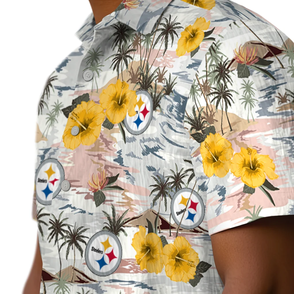Pittsburgh Steelers Hawaiian Shirt - Hibiscus Seaside pittsburgh steelers hibiscus seaside white hawaiian shirts trendy