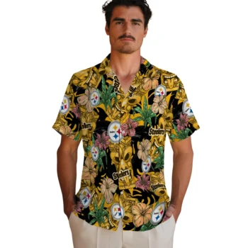 pittsburgh steelers tiki jungle gold hawaiian shirts fashion forward