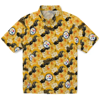 pittsburgh steelers hibiscus tropics gold yellow hawaiian shirts best selling