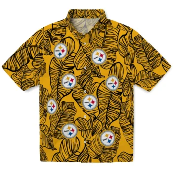 pittsburgh steelers leaf outline gold hawaiian shirts best selling