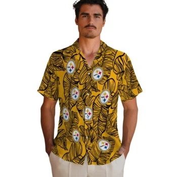 pittsburgh steelers leaf outline gold hawaiian shirts fashion forward