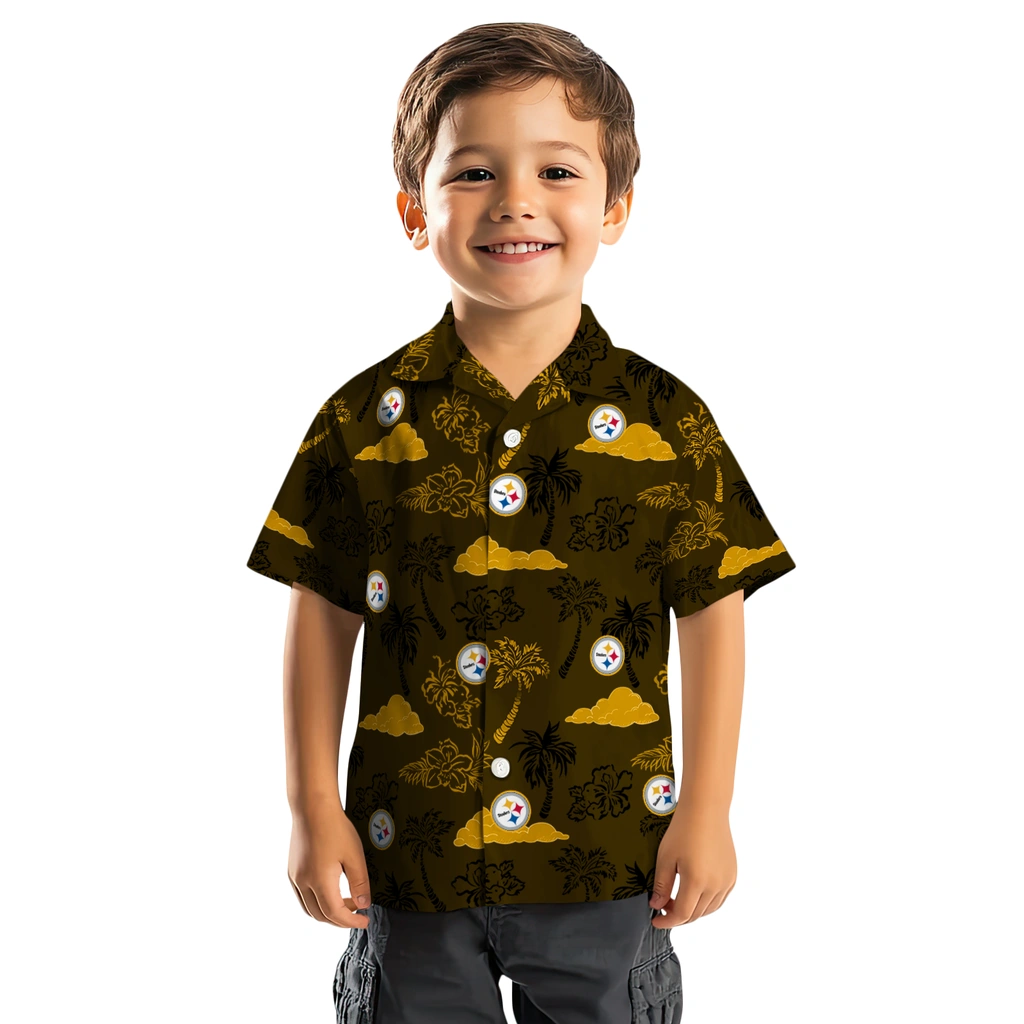 Pittsburgh Steelers Hawaiian Shirt - Palm And Clouds pittsburgh steelers palm and clouds gold hawaiian shirts top rated