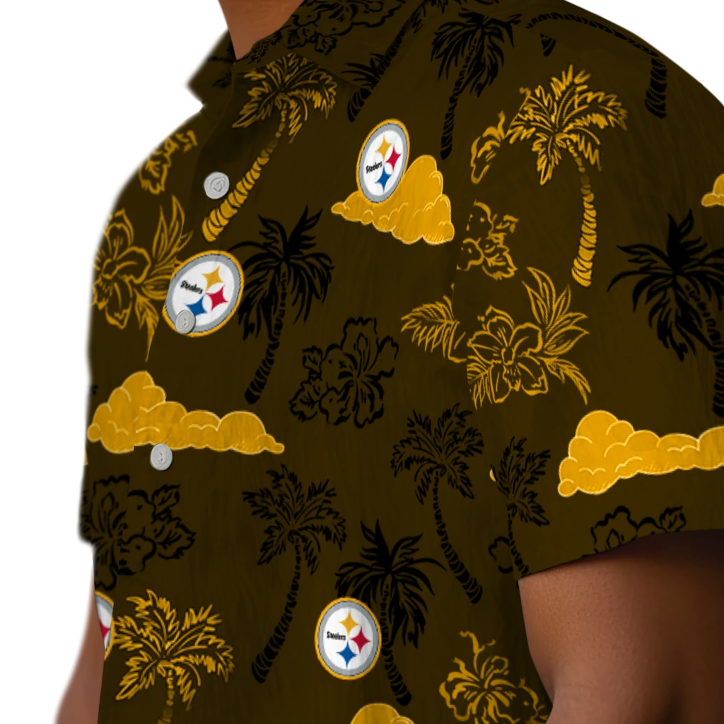 Pittsburgh Steelers Hawaiian Shirt - Palm And Clouds pittsburgh steelers palm and clouds gold hawaiian shirts trendy