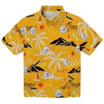pittsburgh steelers palm tree island gold hawaiian shirts best selling