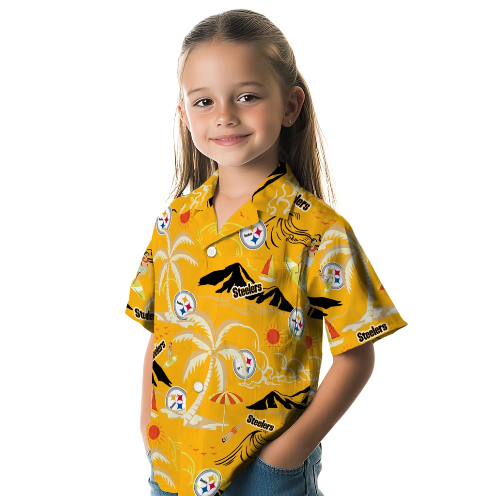Pittsburgh Steelers Hawaiian Shirt - Palm Tree Island pittsburgh steelers palm tree island gold hawaiian shirts premium grade
