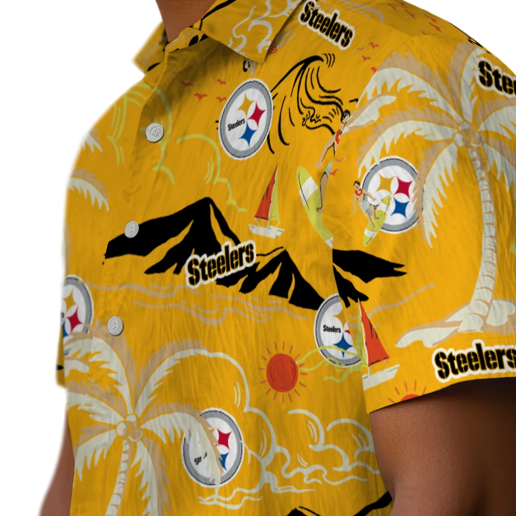 Pittsburgh Steelers Hawaiian Shirt - Palm Tree Island pittsburgh steelers palm tree island gold hawaiian shirts trendy