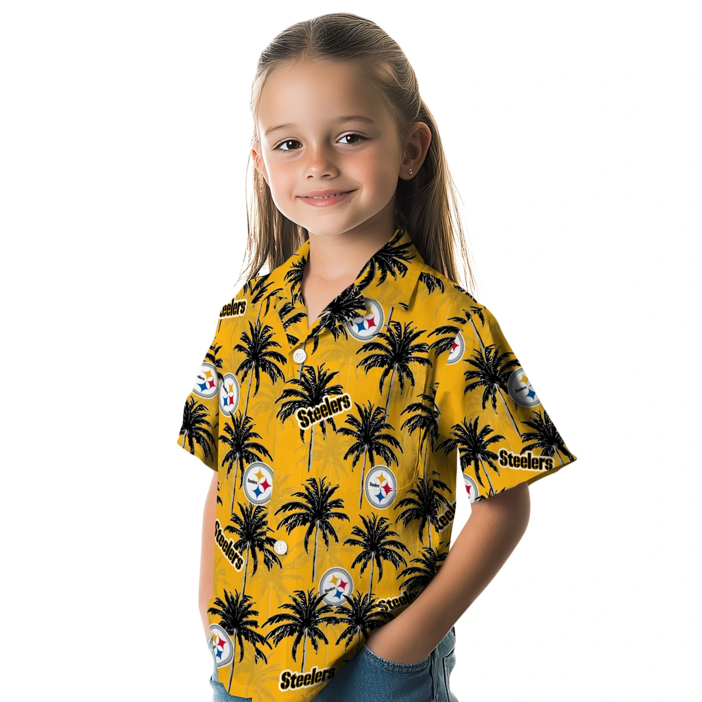 Pittsburgh Steelers Hawaiian Shirt - Palm Tree Motif pittsburgh steelers palm grove gold hawaiian shirts premium grade