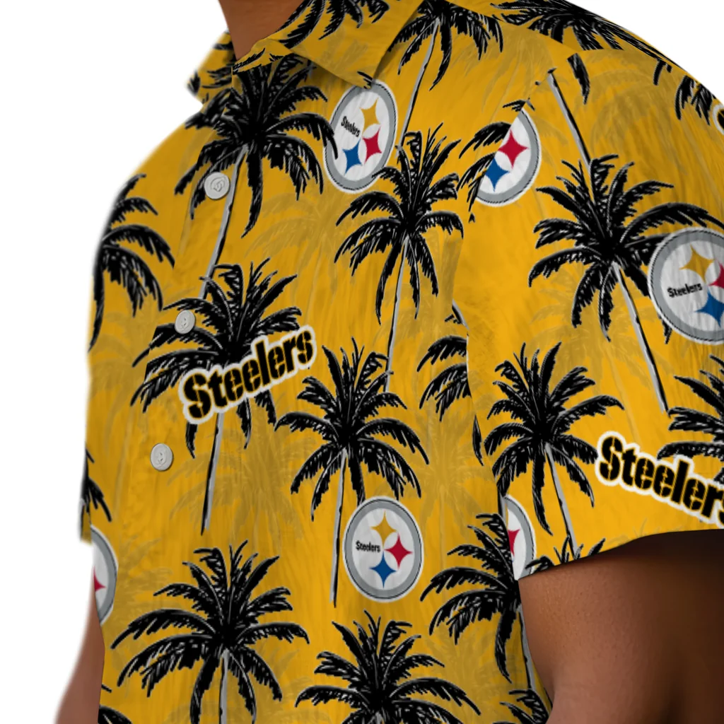 Pittsburgh Steelers Hawaiian Shirt - Palm Tree Motif pittsburgh steelers palm grove gold hawaiian shirts trendy