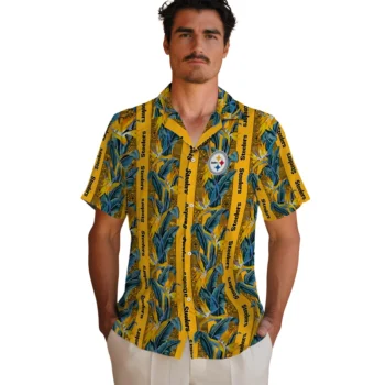 pittsburgh steelers paradise vines gold hawaiian shirts fashion forward