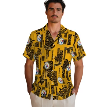 pittsburgh steelers turtle lines gold hawaiian shirts fashion forward