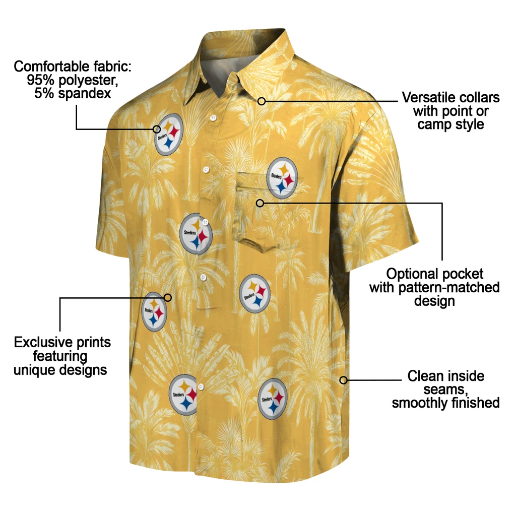 Pittsburgh Steelers Hawaiian Shirt - Vintage Palm Tree pittsburgh steelers palm shadows gold hawaiian shirts new arrival