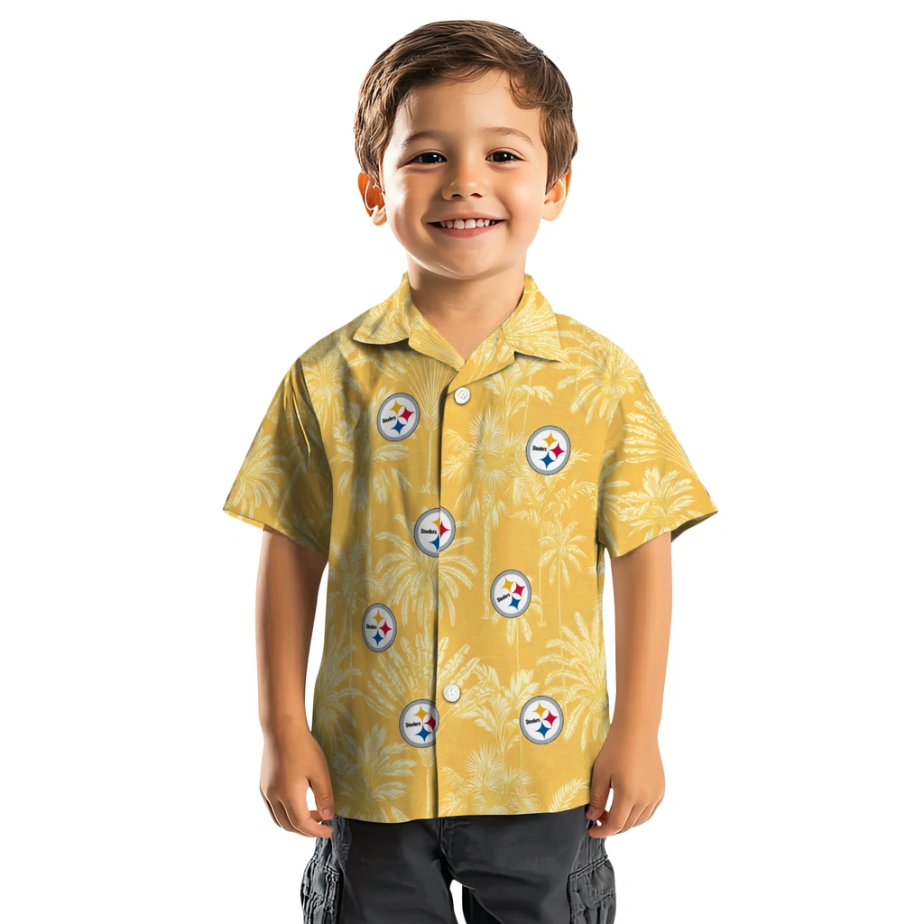 Pittsburgh Steelers Hawaiian Shirt - Vintage Palm Tree pittsburgh steelers palm shadows gold hawaiian shirts top rated