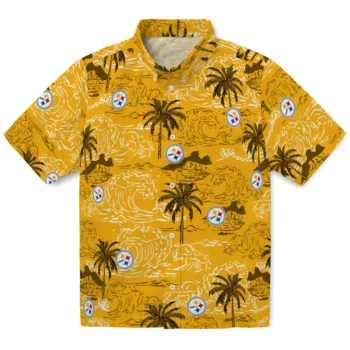 pittsburgh steelers wave palm gold hawaiian shirts best selling