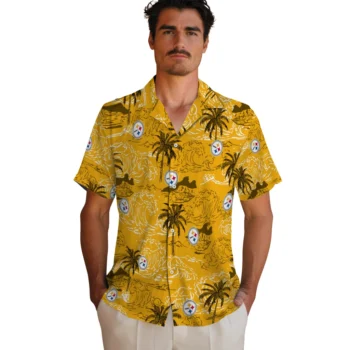 pittsburgh steelers wave palm gold hawaiian shirts fashion forward
