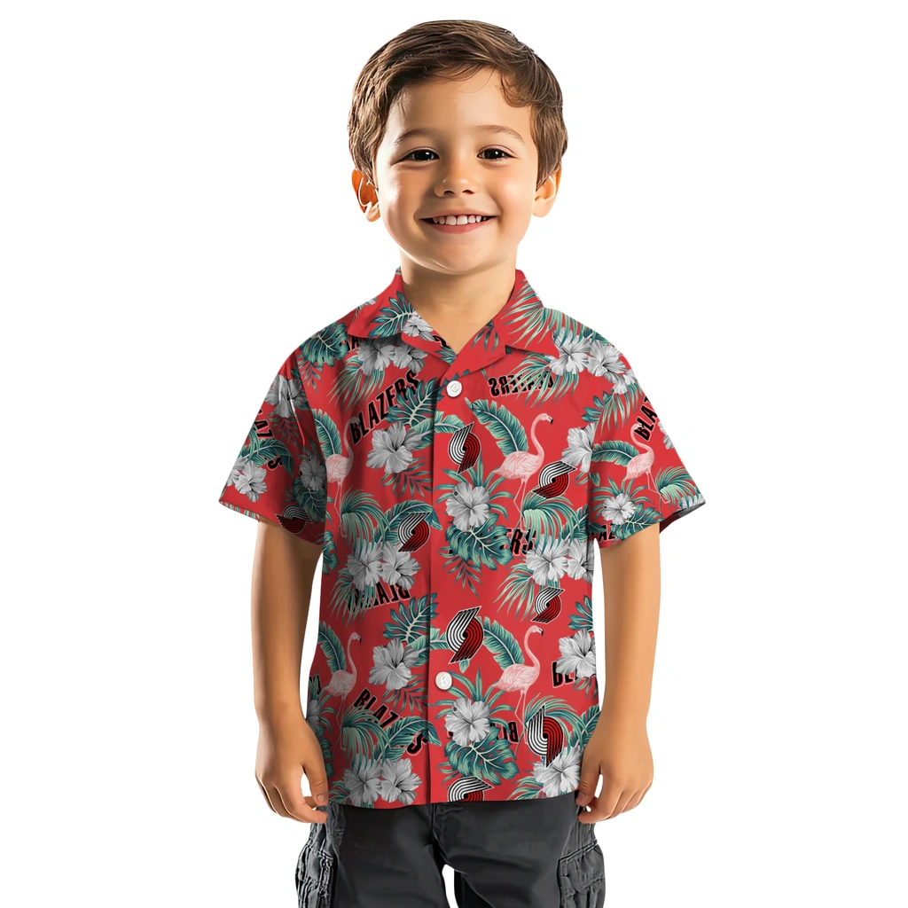 Portland Trail Blazers Hawaiian Shirt - Flamingo and Hibiscus portland trail blazers flamingo palms red hawaiian shirts top rated