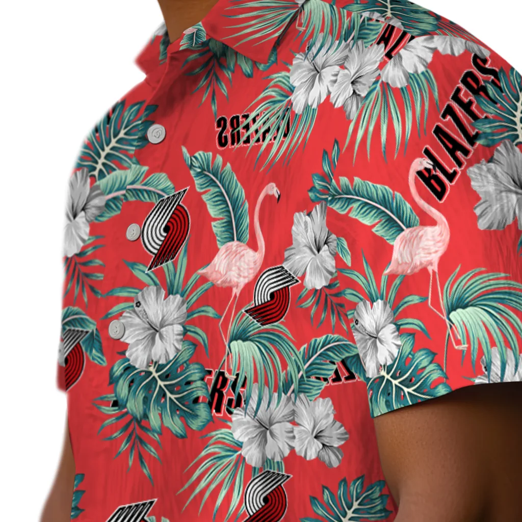 Portland Trail Blazers Hawaiian Shirt - Flamingo and Hibiscus portland trail blazers flamingo palms red hawaiian shirts trendy