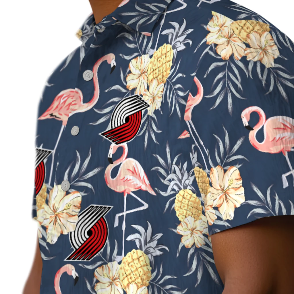 Portland Trail Blazers Hawaiian Shirt - Flamingo Hibiscus portland trail blazers flamingo hibiscus navy hawaiian shirts trendy