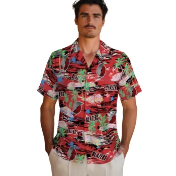 portland trail blazers flamingo retreat red hawaiian shirts fashion forward