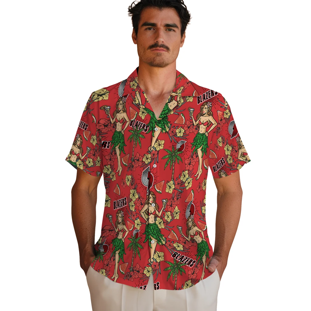 Portland Trail Blazers Hawaiian Shirt - Hawaiian Girls Design portland trail blazers hawaiian girls design red hawaiian shirts fashion forward