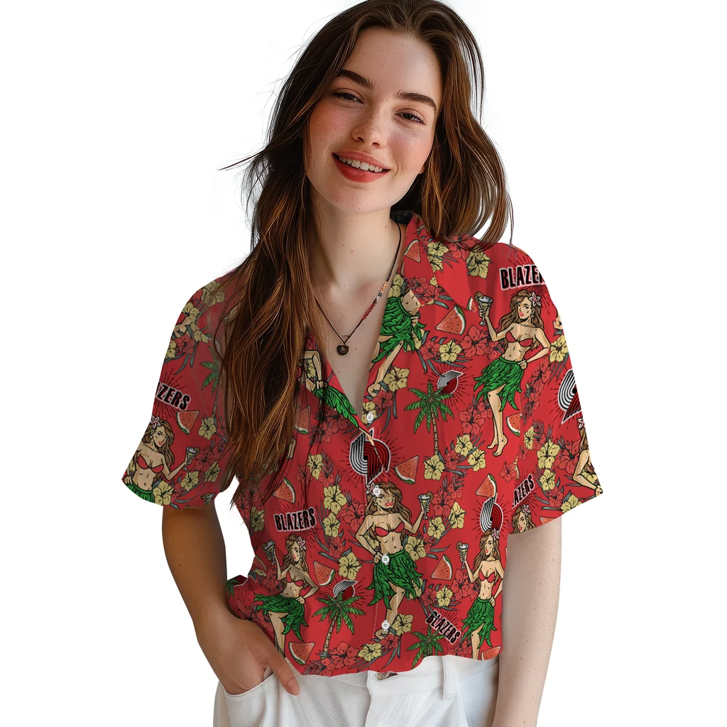 Portland Trail Blazers Hawaiian Shirt - Hawaiian Girls Design portland trail blazers hawaiian girls design red hawaiian shirts latest model