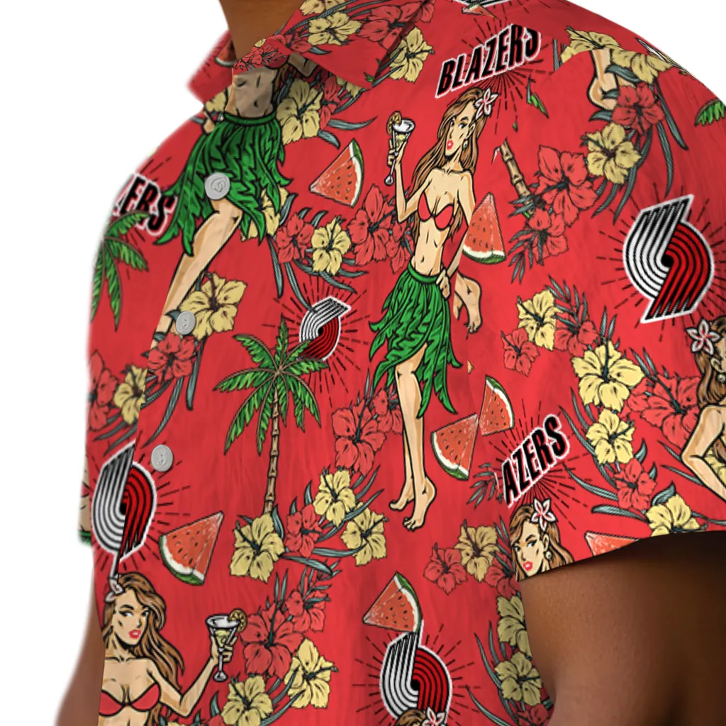 Portland Trail Blazers Hawaiian Shirt - Hawaiian Girls Design portland trail blazers hawaiian girls design red hawaiian shirts trendy