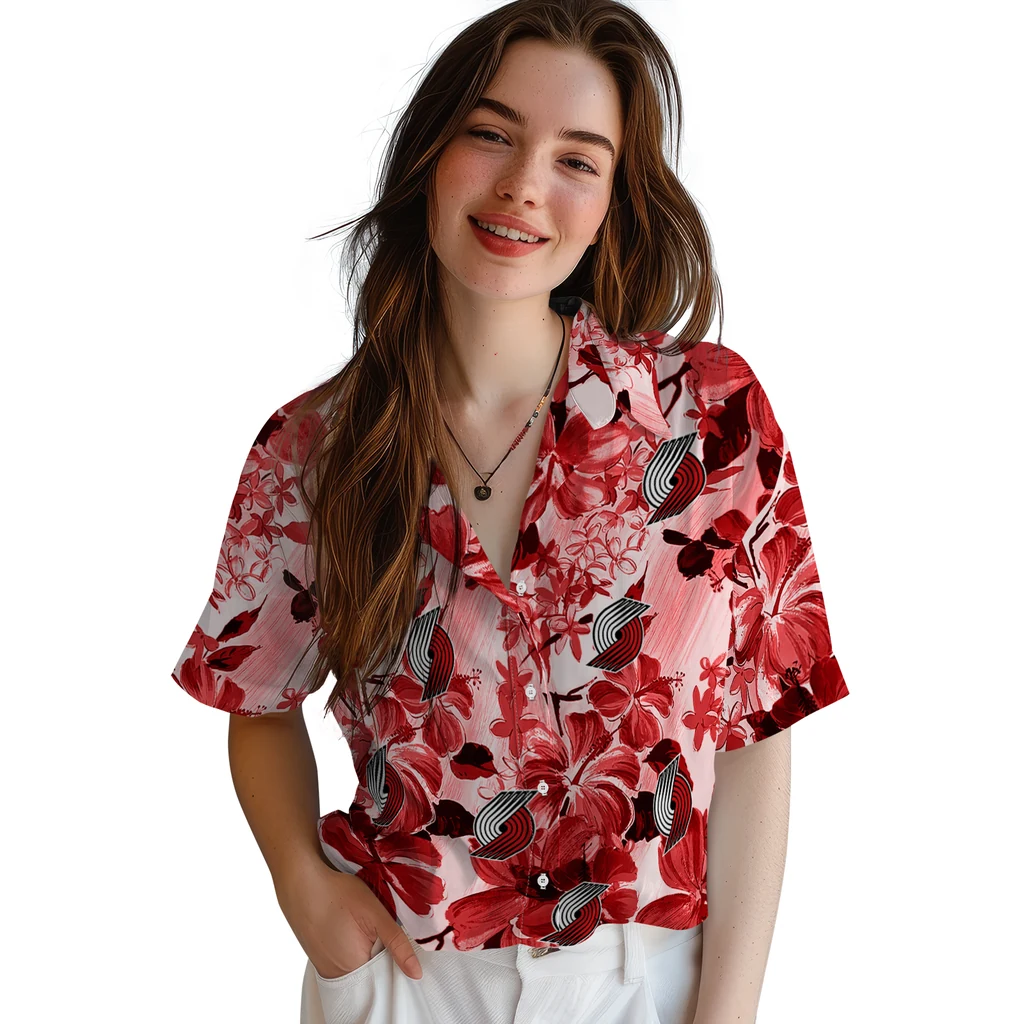 Portland Trail Blazers Hawaiian Shirt - Hibiscus Arrangement portland trail blazers hibiscus arrangement red hawaiian shirts latest model