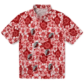portland trail blazers hibiscus blooms red hawaiian shirts best selling