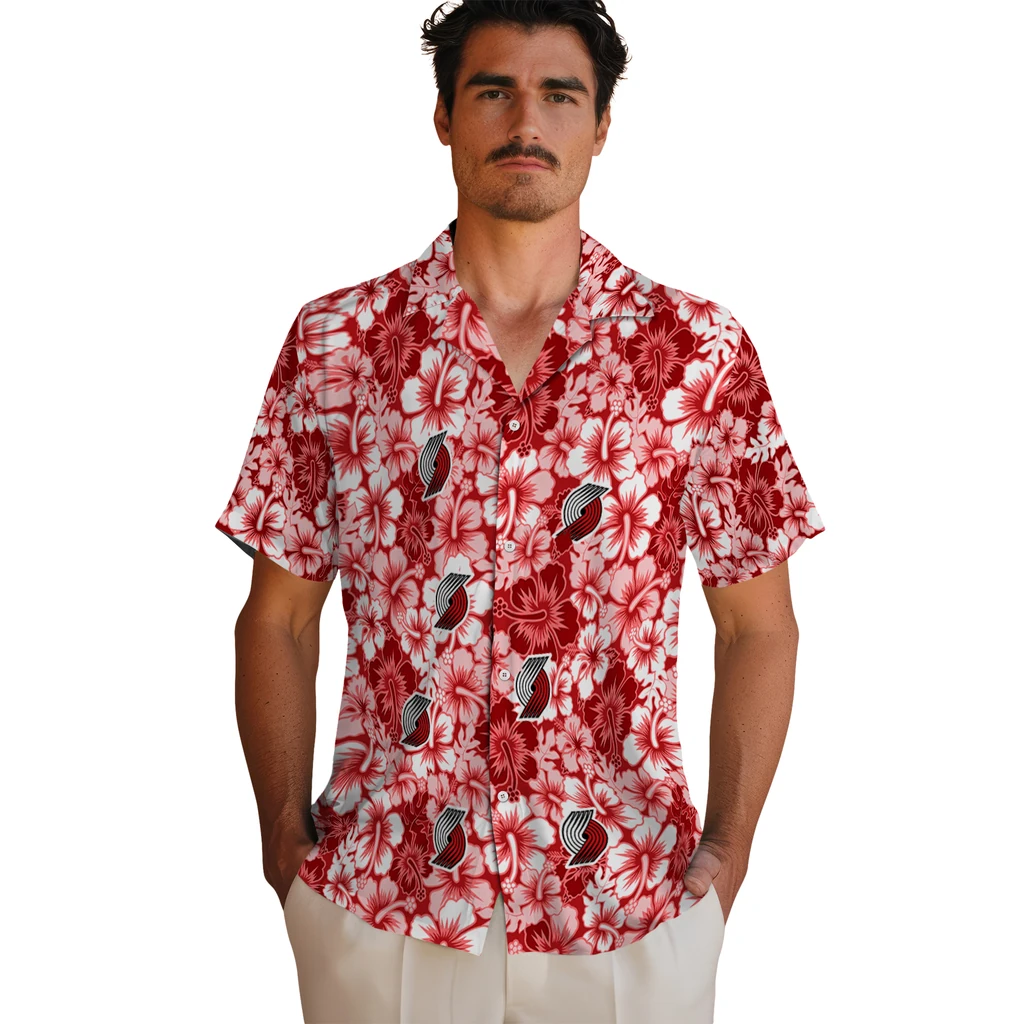 Portland Trail Blazers Hawaiian Shirt - Hibiscus Blooms portland trail blazers hibiscus blooms red hawaiian shirts fashion forward