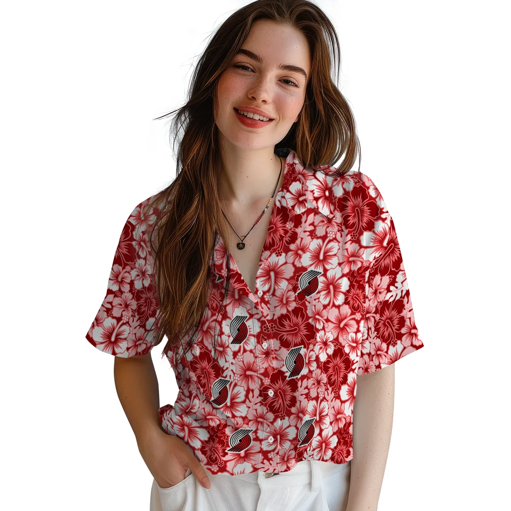 Portland Trail Blazers Hawaiian Shirt - Hibiscus Blooms portland trail blazers hibiscus blooms red hawaiian shirts latest model