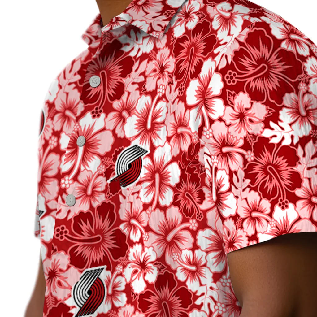 Portland Trail Blazers Hawaiian Shirt - Hibiscus Blooms portland trail blazers hibiscus blooms red hawaiian shirts trendy