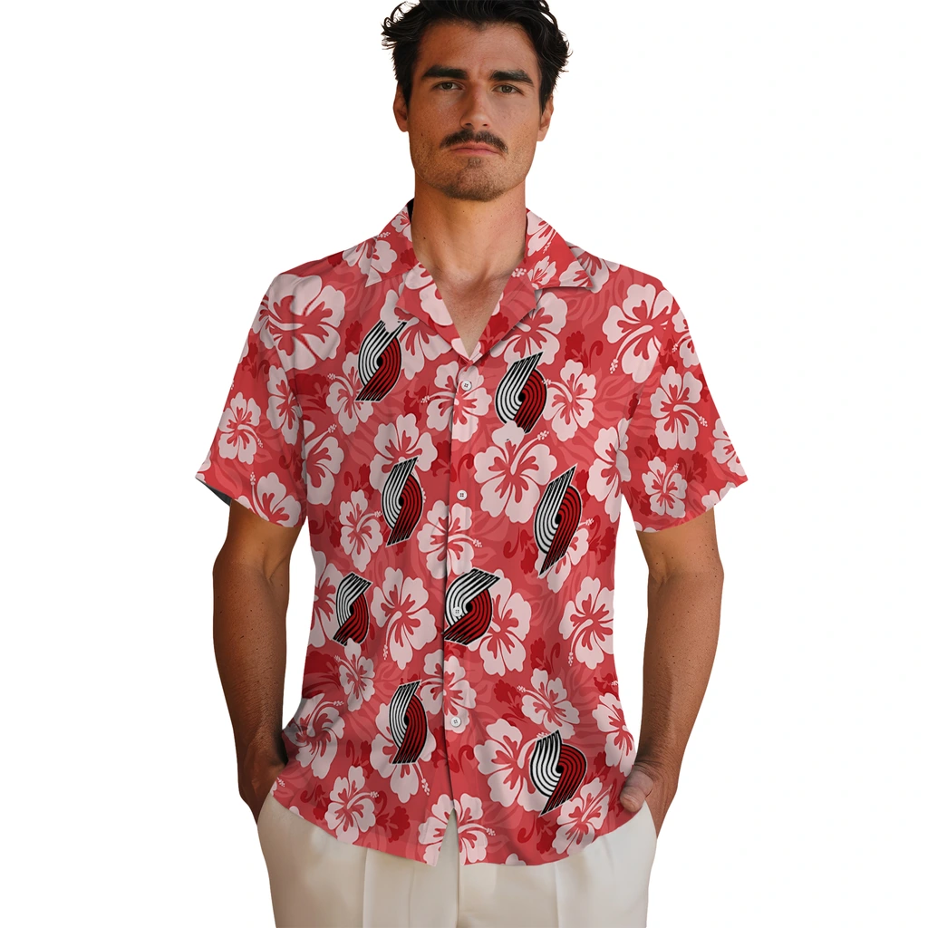 Portland Trail Blazers Hawaiian Shirt - Hibiscus Cluster portland trail blazers hibiscus cluster red hawaiian shirts fashion forward