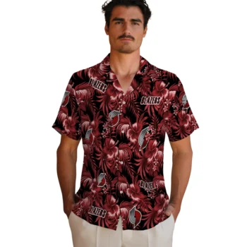portland trail blazers hibiscus exotic red hawaiian shirts fashion forward