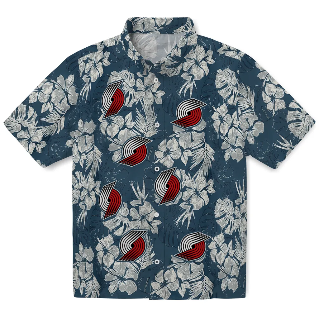 Portland Trail Blazers Hawaiian Shirt - Hibiscus Flowers portland trail blazers hibiscus flowers navy blue hawaiian shirts best selling