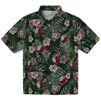 portland trail blazers hibiscus leaves pattern green hawaiian shirts best selling