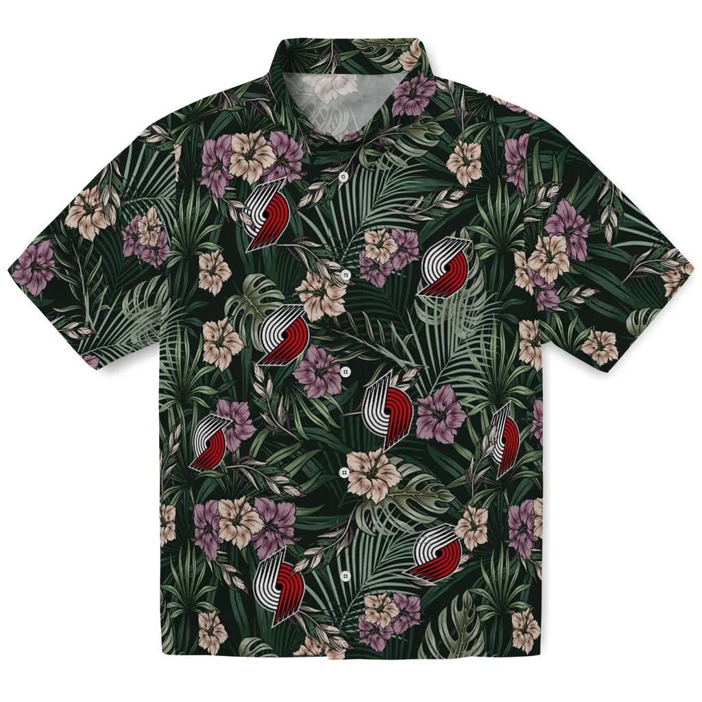 Portland Trail Blazers Hawaiian Shirt - Hibiscus Leaves Pattern portland trail blazers hibiscus leaves pattern green hawaiian shirts best selling