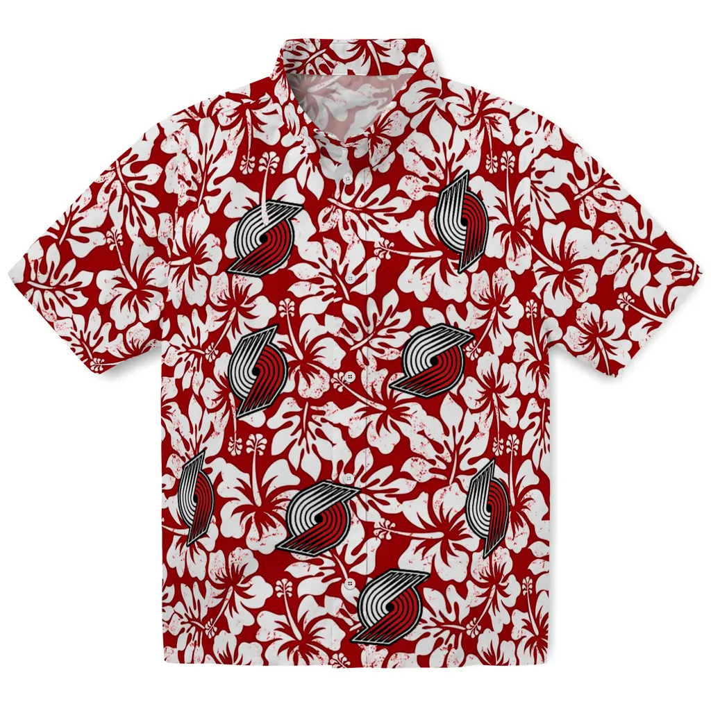 Portland Trail Blazers Hawaiian Shirt - Hibiscus Motif portland trail blazers hibiscus motif red white hawaiian shirts best selling