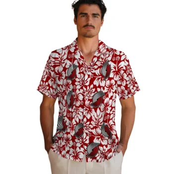 portland trail blazers hibiscus motif red white hawaiian shirts fashion forward