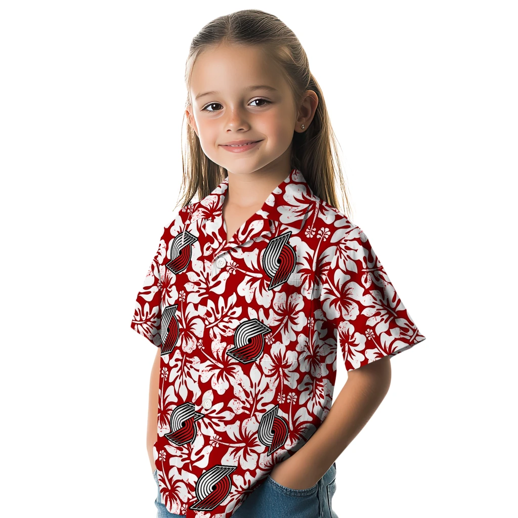 Portland Trail Blazers Hawaiian Shirt - Hibiscus Motif portland trail blazers hibiscus motif red white hawaiian shirts premium grade
