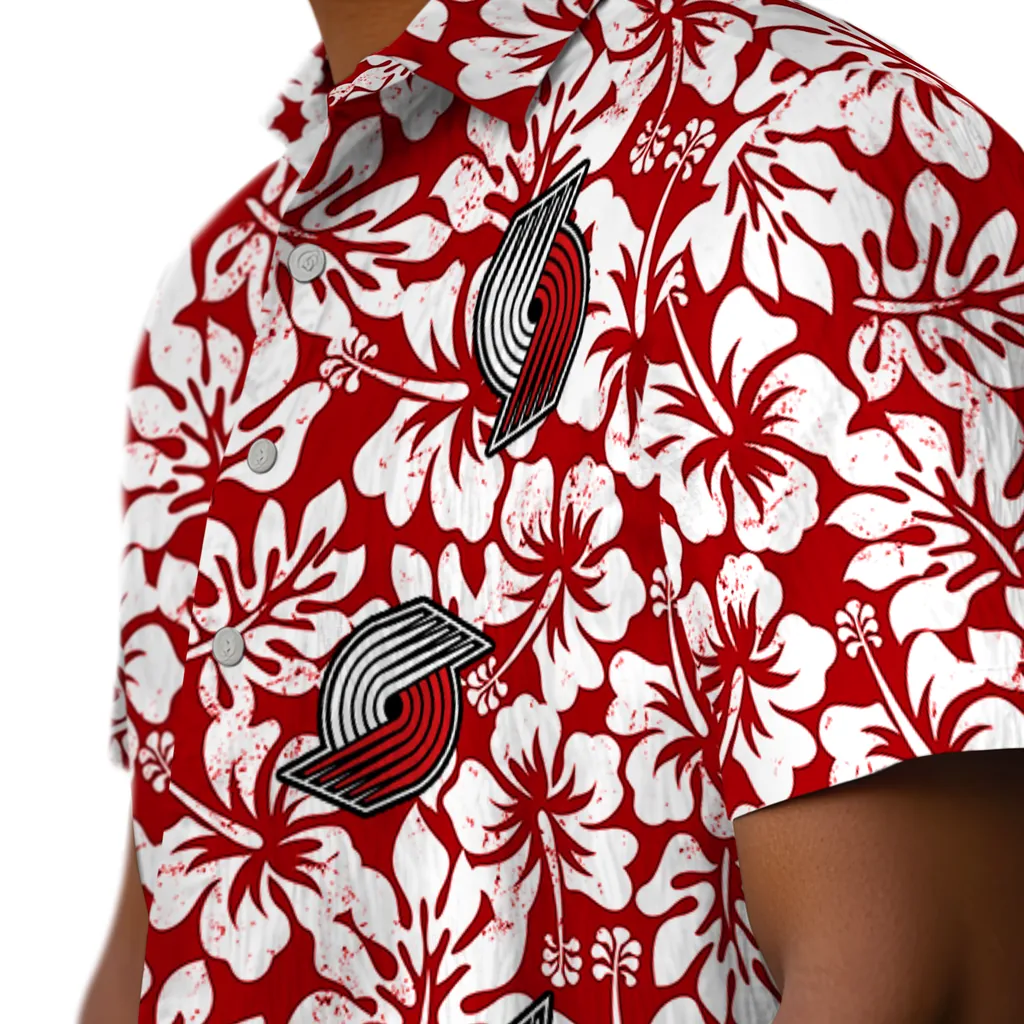 Portland Trail Blazers Hawaiian Shirt - Hibiscus Motif portland trail blazers hibiscus motif red white hawaiian shirts trendy
