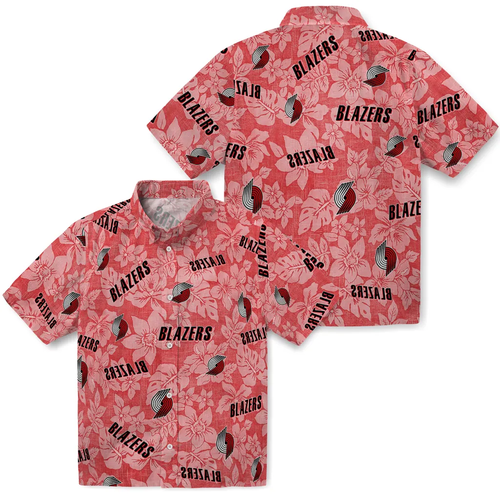 Portland Trail Blazers Hawaiian Shirt - Hibiscus Oasis portland trail blazers hibiscus oasis red hawaiian shirts high quality