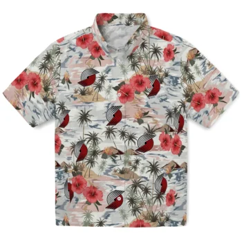 portland trail blazers hibiscus seaside white hawaiian shirts best selling