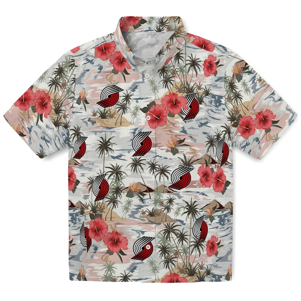 Portland Trail Blazers Hawaiian Shirt - Hibiscus Seaside portland trail blazers hibiscus seaside white hawaiian shirts best selling