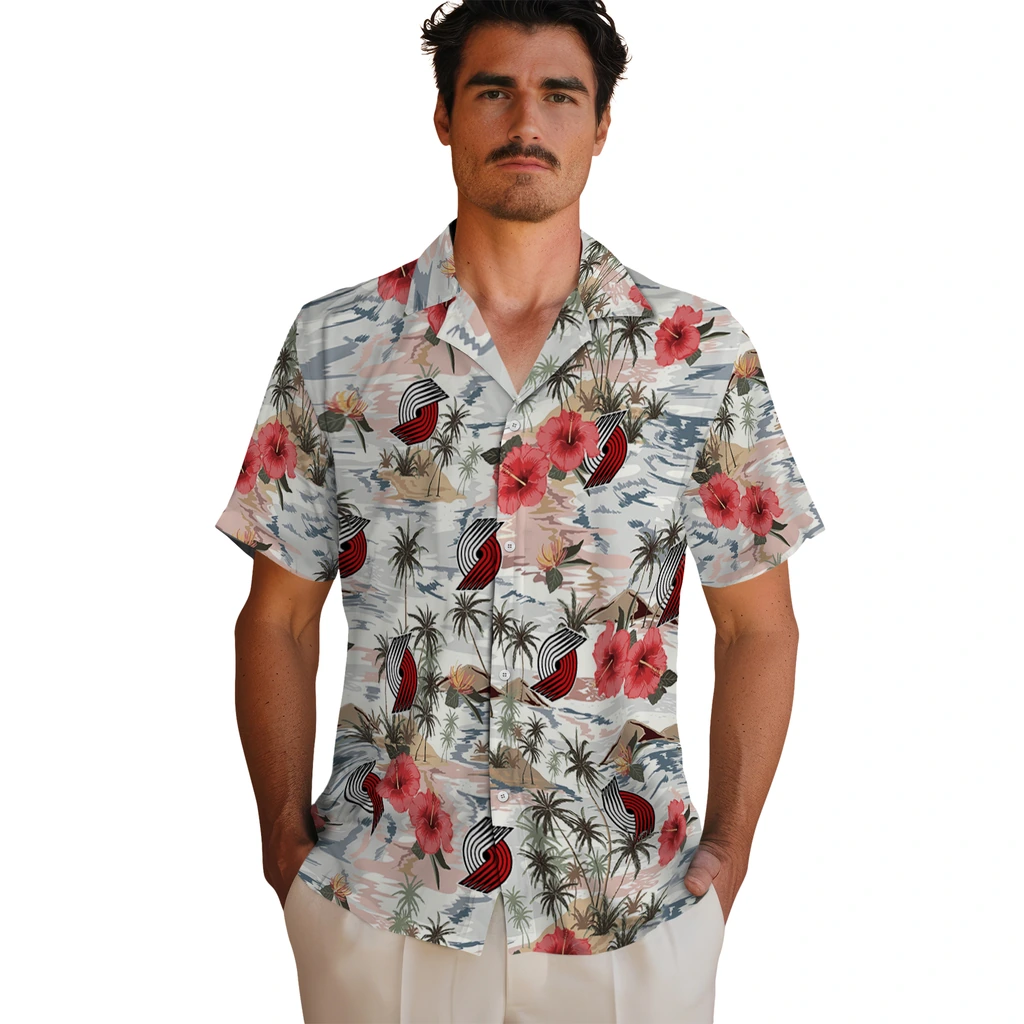 Portland Trail Blazers Hawaiian Shirt - Hibiscus Seaside portland trail blazers hibiscus seaside white hawaiian shirts fashion forward