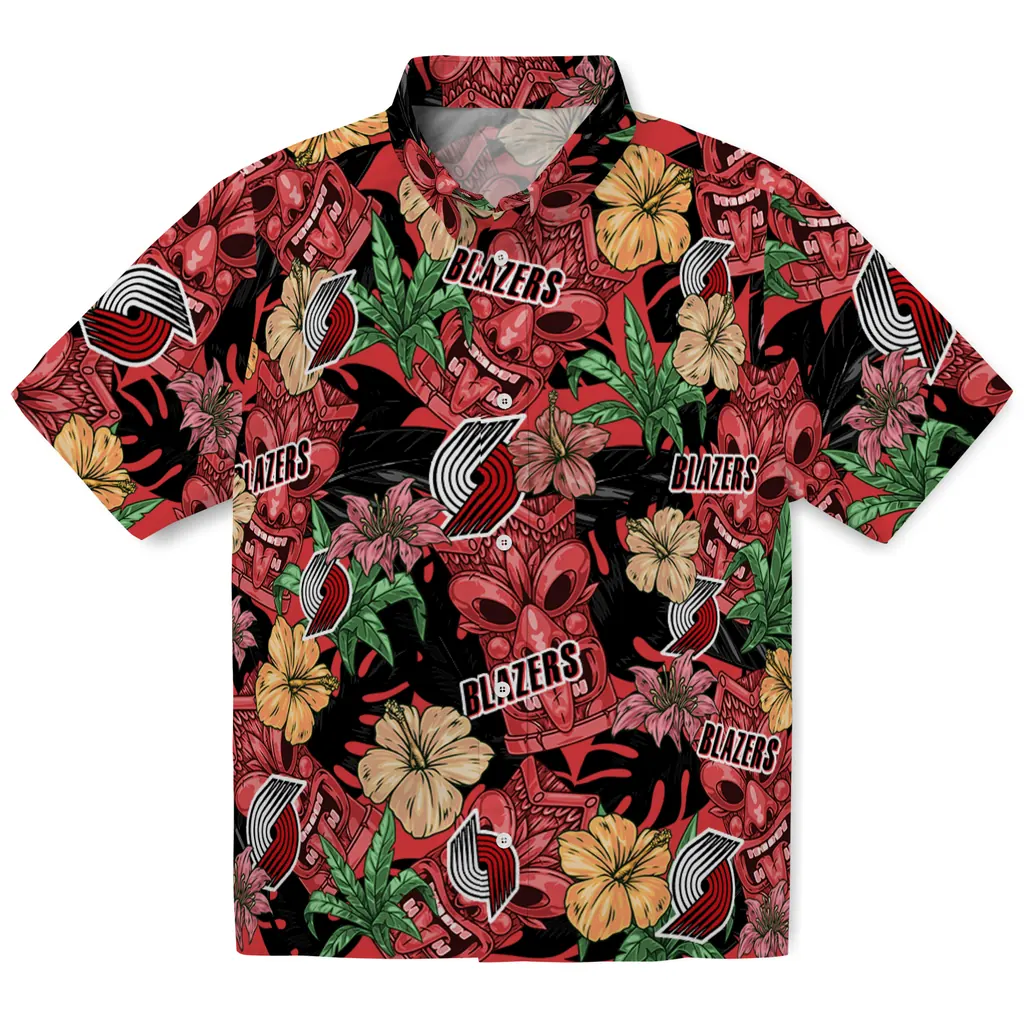 Portland Trail Blazers Hawaiian Shirt - Hibiscus Tiki Jungle portland trail blazers tiki jungle red hawaiian shirts best selling