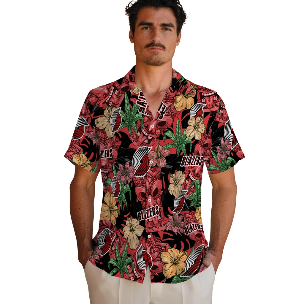 Portland Trail Blazers Hawaiian Shirt - Hibiscus Tiki Jungle portland trail blazers tiki jungle red hawaiian shirts fashion forward