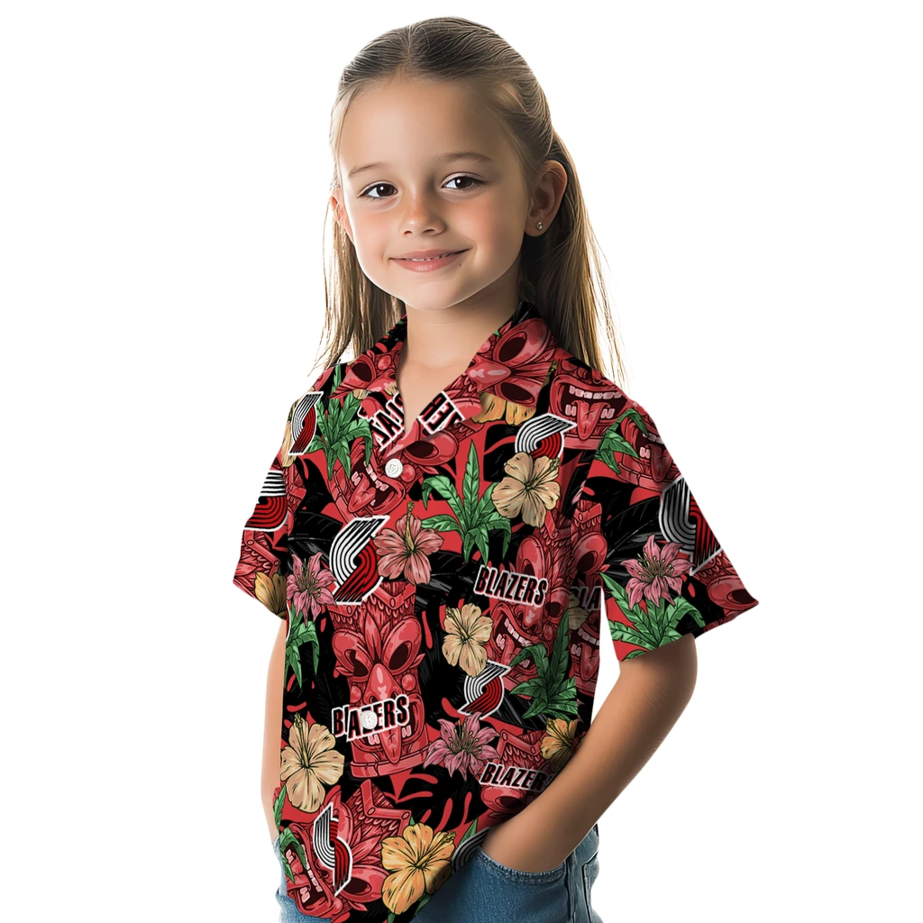 Portland Trail Blazers Hawaiian Shirt - Hibiscus Tiki Jungle portland trail blazers tiki jungle red hawaiian shirts premium grade